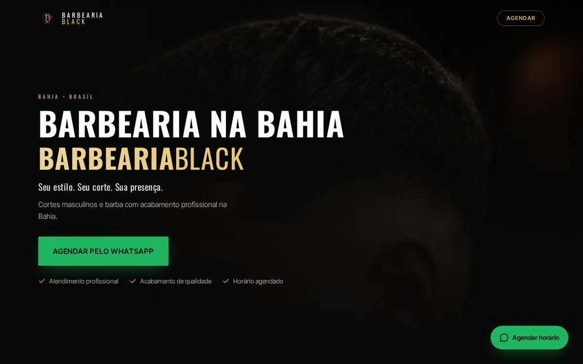 Prévia do site demonstrativo Black Barber Style desenvolvido pela BevoraTech